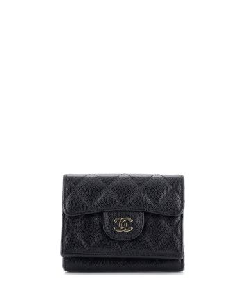 Classic Trifold Flap Wallet Quilted Lambskin Small